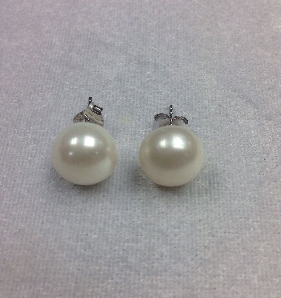 ต่างหูไข่มุกแท้ 8-8.5 มิล ก้านเงินแท้ มุกซาลาเปา