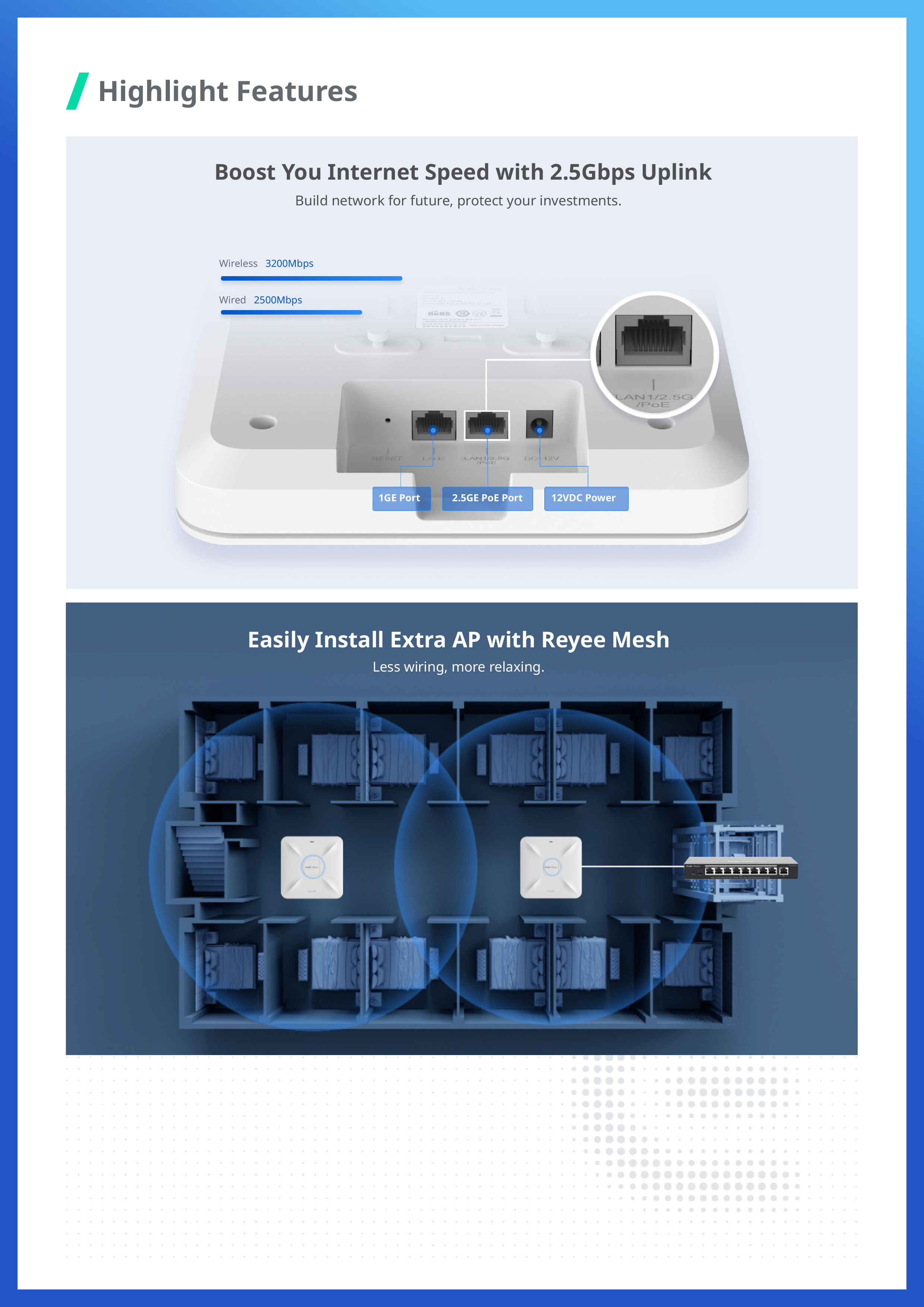 RUIJIE RG-RAP2260(E) Cloud Access Point, Wi-Fi 6, AX 3202Mbps, 2.5GE Port BY BILLIONAIRE SECURETECH RG-RAP2260(E)
