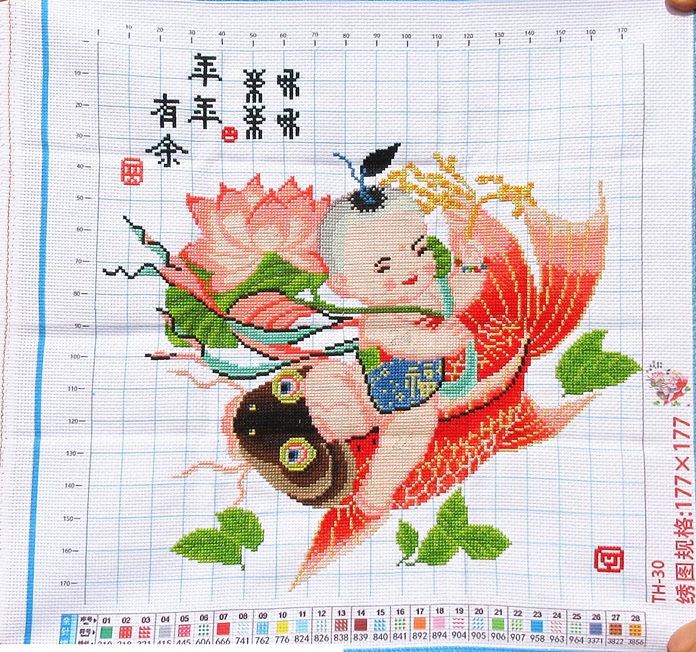 boy-1101 *สินค้าหมด* ชุดปักครอสติช ลายเด็กน้อยขี่ปลา (ผ้า11CTพิมพ์ลาย สีขาว ปัก 3 เส้นเล็ก) ขนาด 60*58 ซม.ผ้าครอสติช 11CTพิมพ์ลายปักบนผ้า ไหมคอตตอน 41 สี ผังลาย เข็ม