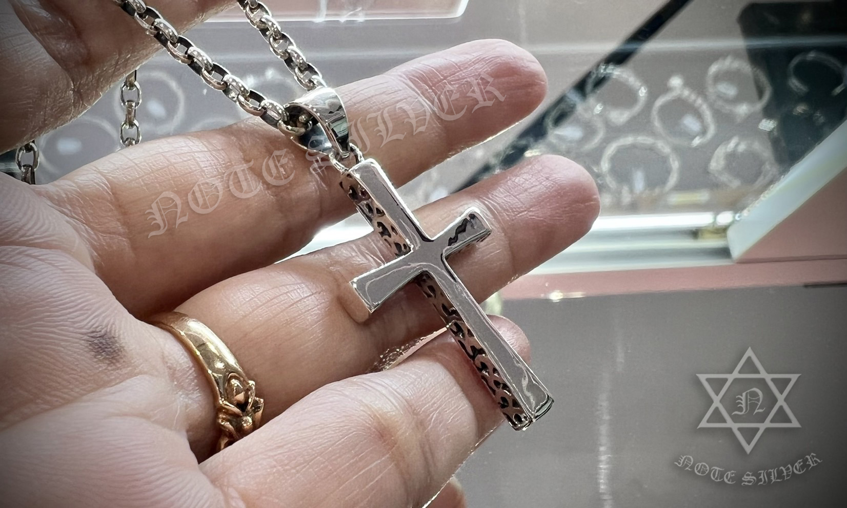จี้เงินแท้กางเขนเรียบลายฉลุ Sterling Silver 925 NSPD1545