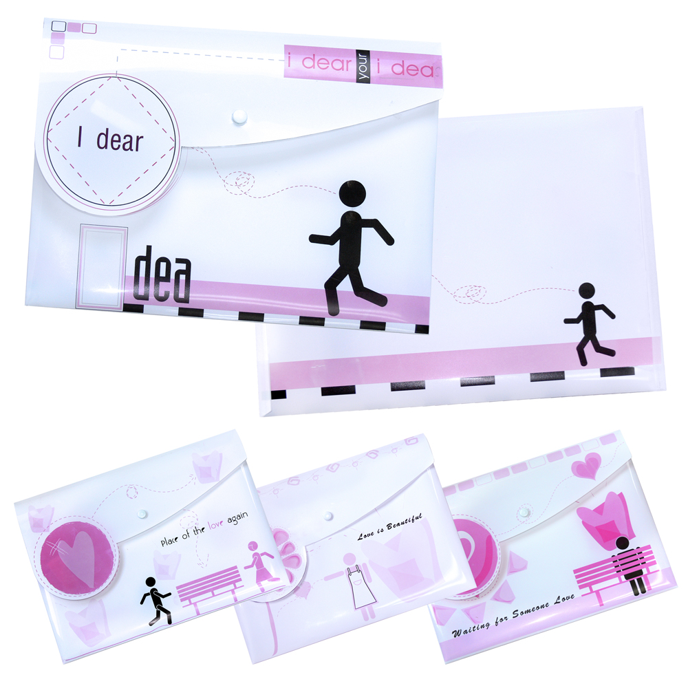 Snap Button Plastic Envelopes A4 Heart-Idea Pattern Printed PL-224Q