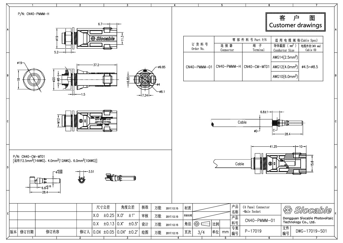 Connecter MC4 หัวต่อเข้าสายไฟ (1 คู่ /แพ็คเกจ) สำหรับงานโซล่าเซลล์ หัวต่อ เข้าสาย