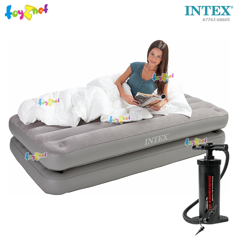 Intex 2-In-1 Airbed 3.5ft (Twin) 0.99x1.91x0.46 m Grey no.67743 + DQIII-S Air Pump