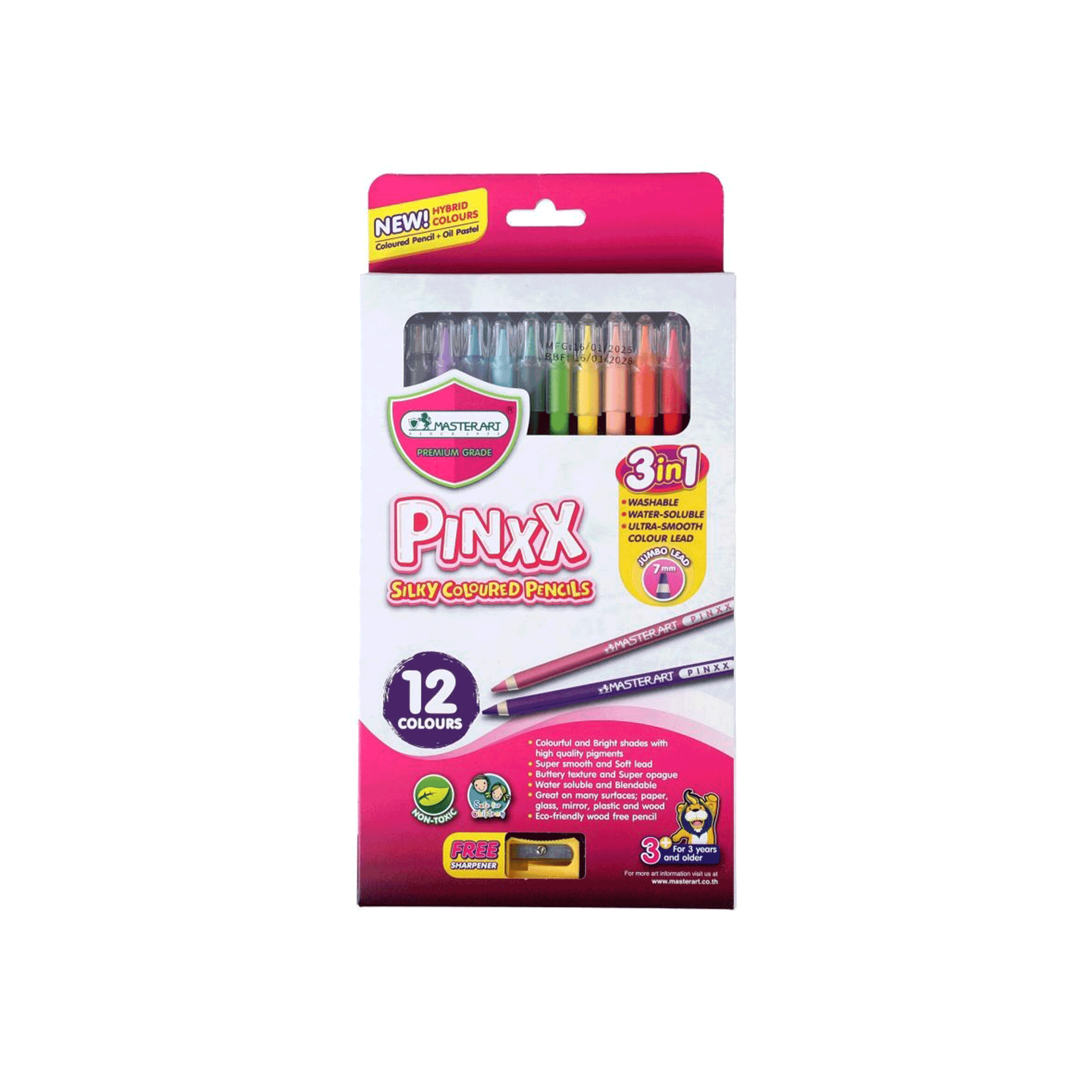ดินสอสี Color Pencil มาสเตอร์อาร์ต Master Art สีระบายน้ำ รุ่น PINXX 12 สี 3in1 จำนวน 1 กล่อง