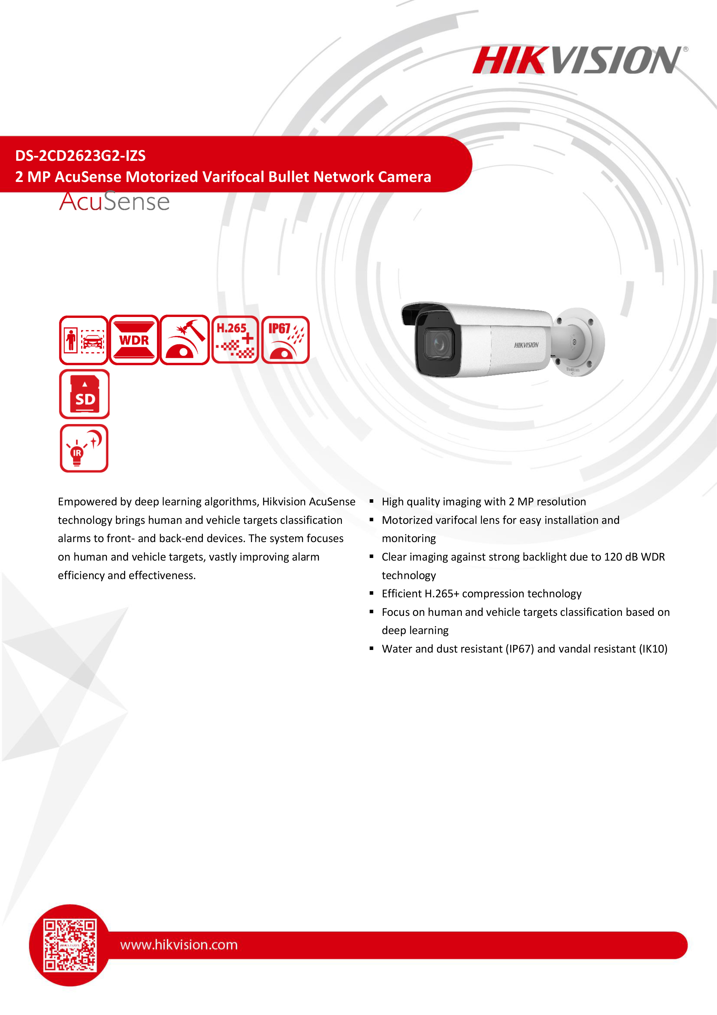 HIKVISION DS-2CD2623G2-IZS (2.8-12 mm.) กล้องวงจรปิดระบบ IP 2 ล้านพิกเซล Acusense เลนส์ซูมได้ IR 60 M. BY BILLIONAIRE SECURETECH DS-2CD2623G2-IZS
