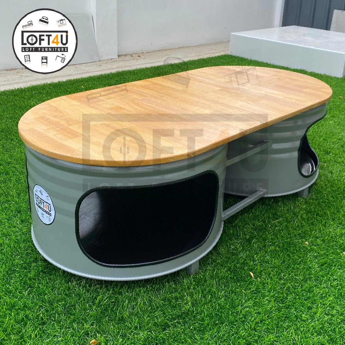 โต๊ะกลางใหญ่ : Steel Barrel Table (60x120Cm)