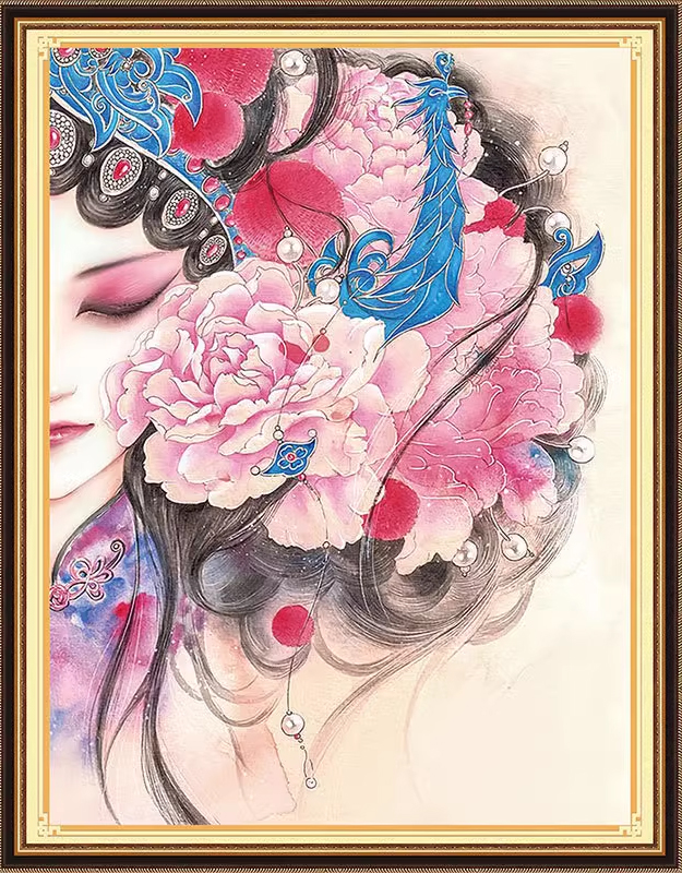 lady-1112 *สินค้าหมด* ชุดปักครอสติช ลายสาวงามโบตั๋น (ปักเต็มผืนผ้า ไม่มีเดินเส้น ปักครั้งละ 3 เส้นเล็ก) ขนาด 63*81 ซม.ผ้าครอสติช 11CTพิมพ์ลายปักบนผ้า ไหมคอตตอน 25 สี ผังลาย เข็ม