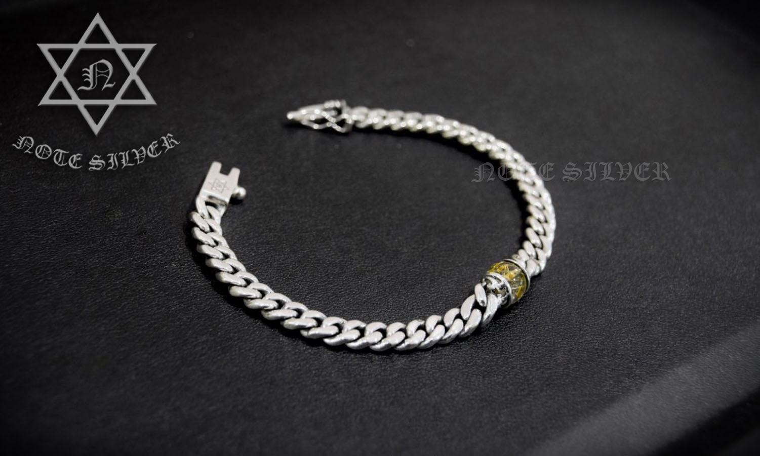 ข้อมือเงินแท้ เลสเรียบ 2mm เลี่ยมจับหินแบบพิเศษ Sterling Silver 925 NSBL2740