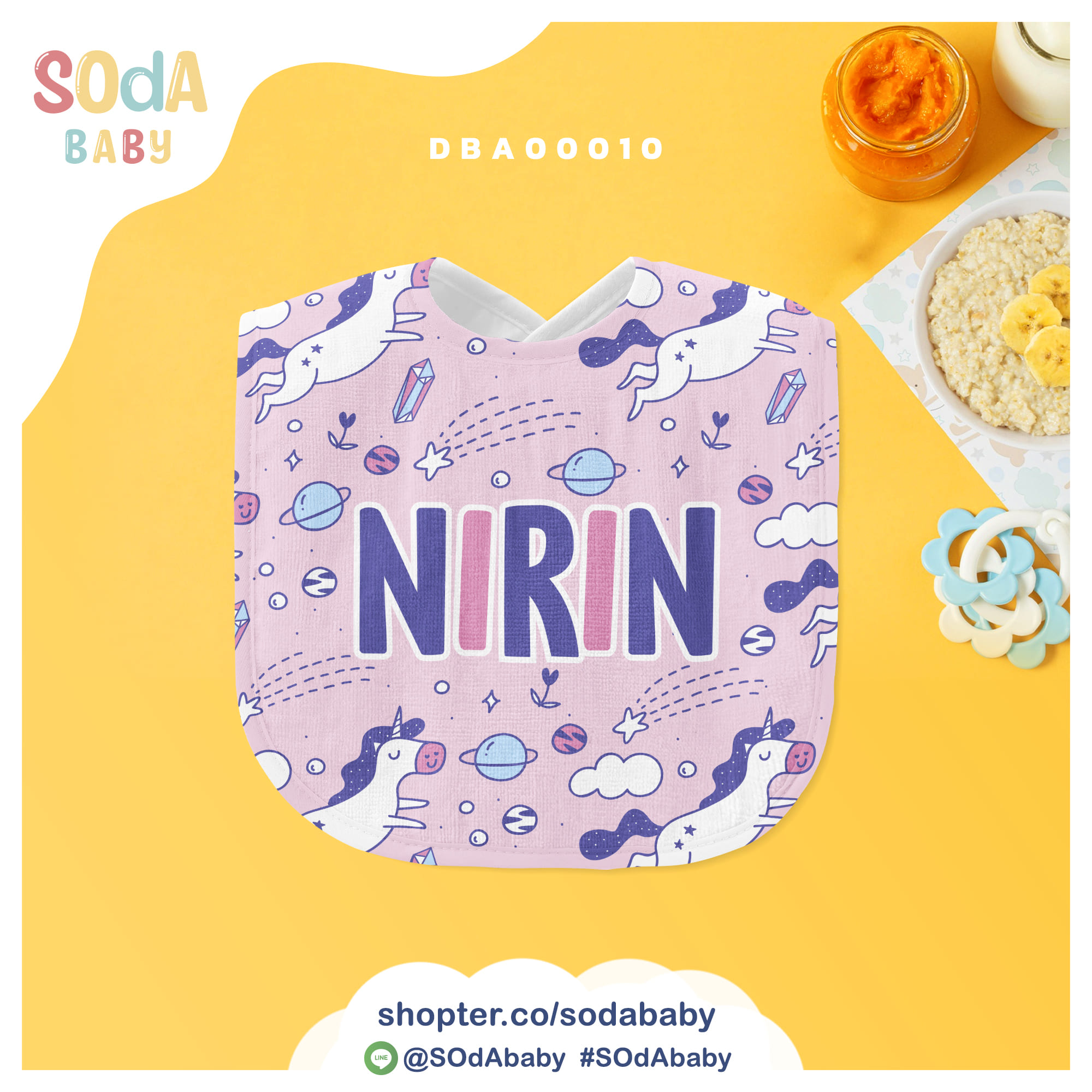 Babybibs ผ้าซับน้ำลาย ผ้ากันเปื้อนเด็ก 📌ใส่ชื่อได้ ลาย Unicorn2 DBA00010 #Babybibs #SOdAbaby