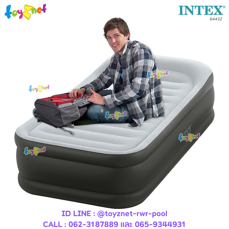 Intex Deluxe Pillow Rest Airbed 3.5ft (Twin) 0.99x1.91x0.42 m w/Built-in Elec. Air Pump no.64432