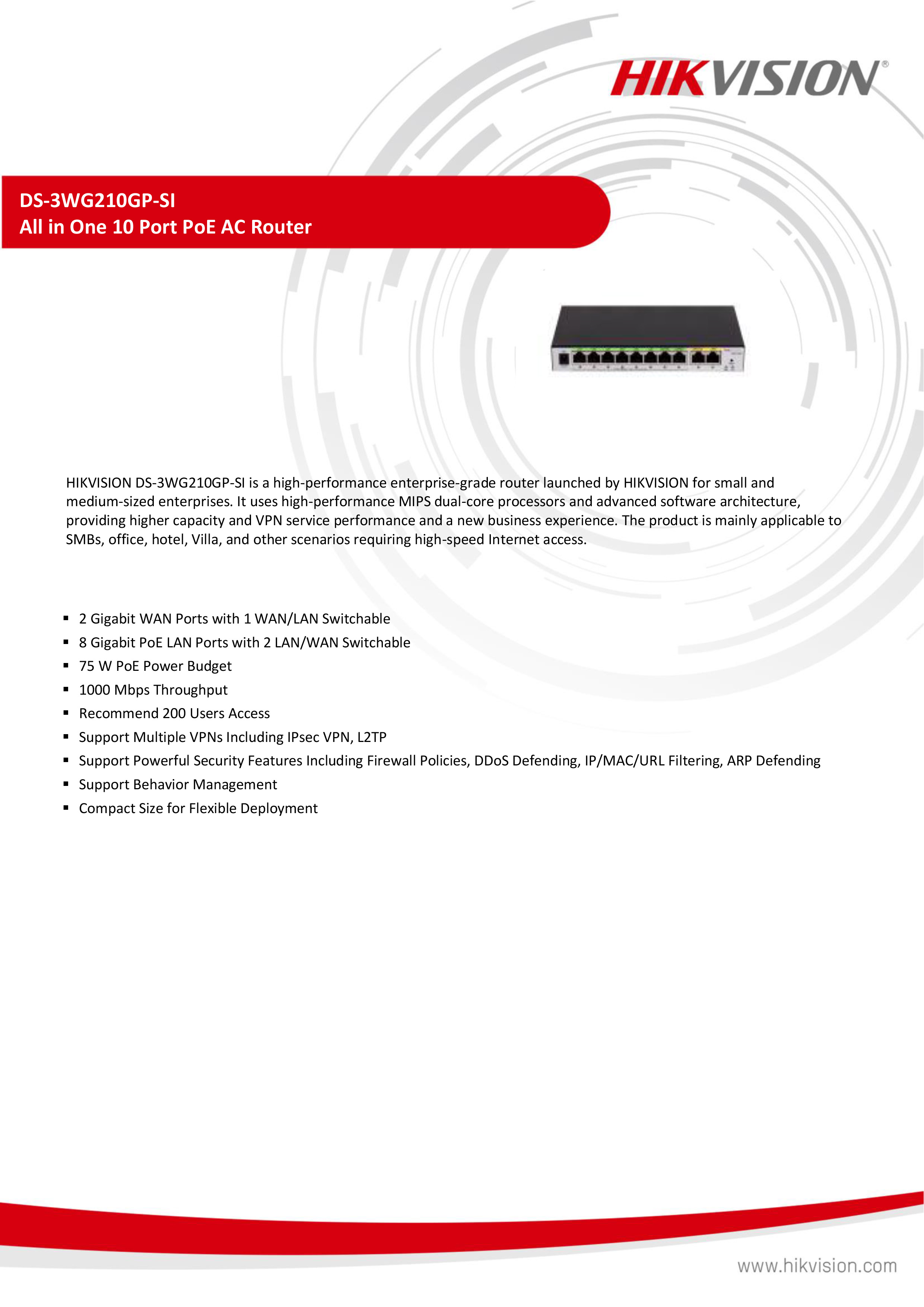 HIKVISION DS-3WG210GP-SI : All in One 10 Port PoE Router BY BILLIONAIRE SECURETECH DS-3WG210GP-SI