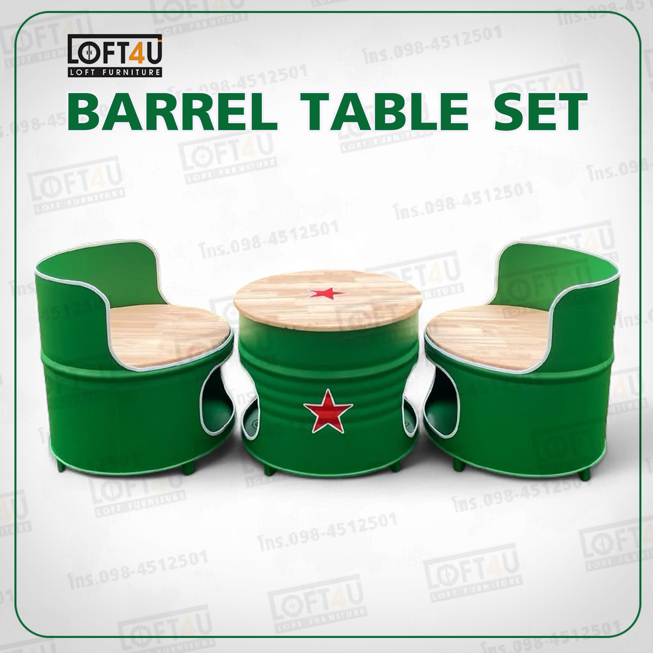 โต๊ะคาเฟ่2ที่นั่ง : Cafe Table Set : wooden cushion / 2 seats