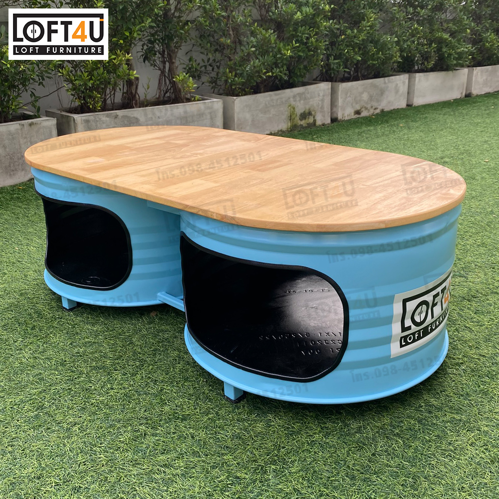 โต๊ะกลางใหญ่ : Steel Barrel Table (60x120Cm)