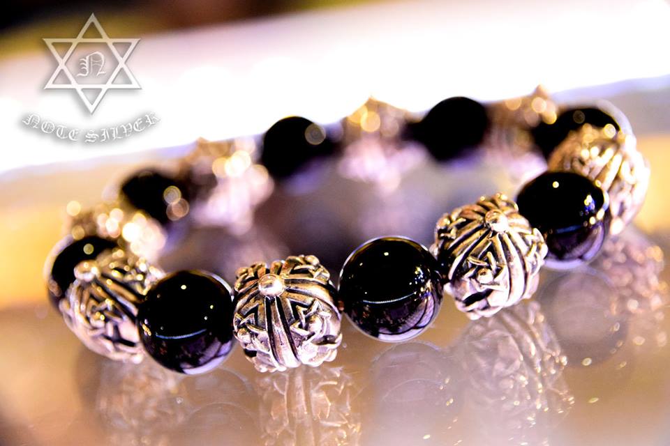 นิล มิกซ์หมุดเงินแท้ดาวหกแฉก Star of David สลับรอบวง (หมุดเม็ดตัน)