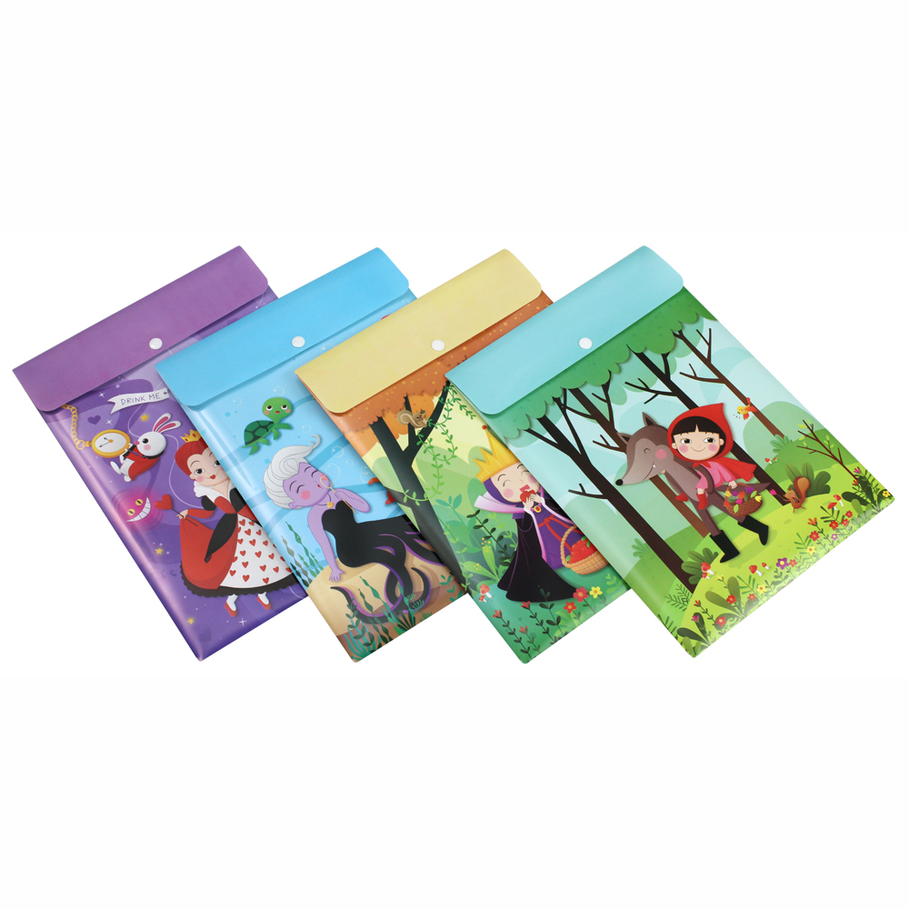 Snap Button Plastic Envelopes A4 with Story Telling Pattern Printed