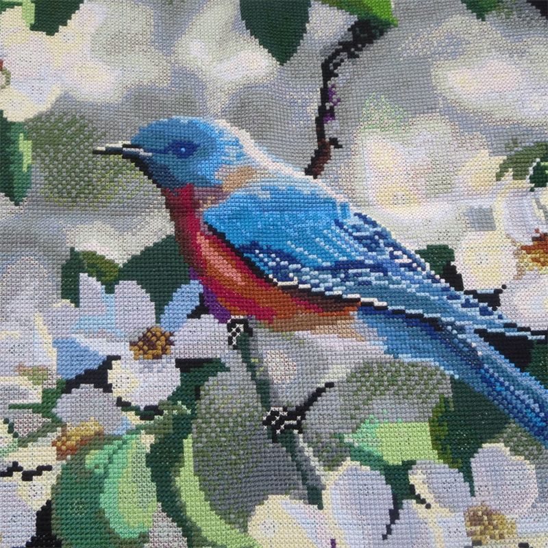 bird-1113 *สินค้าหมด* ชุดปักครอสติช ลายนกคู่เกาะช่อดอกไม้ (ปักเต็มผืนผ้า ไม่มีเดินเส้น ผ้า11CTพิมพ์ลาย ปัก 3 เส้นเล็ก) ขนาด 70*100 ซม.ผ้าครอสติช 11CTพิมพ์ลายปักบนผ้า ไหมคอตตอน 51 สี ผังลาย เข็ม