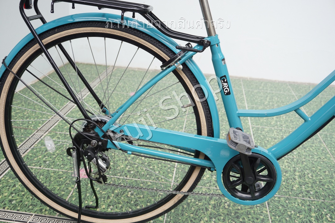 จักรยานแม่บ้านญี่ปุ่น - ล้อ 27 นิ้ว - เกียร์ 6 สปีด - ไฟหน้าอัตโนมัติ - สีฟ้า [จักรยานมือสอง]
