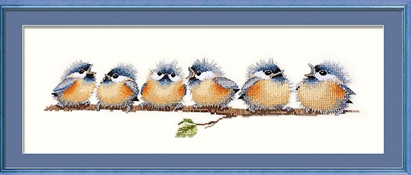 bird-1108 *สินค้าหมด* ชุดปักครอสติช ลาย 6 นกน้อย (ผ้า11CTพิมพ์ลาย ปัก 3 เส้นเล็ก) ขนาด 51*20 ซม.ผ้าครอสติช 11CTพิมพ์ลายปักบนผ้า ไหมคอตตอน 23 สี ผังลาย เข็ม