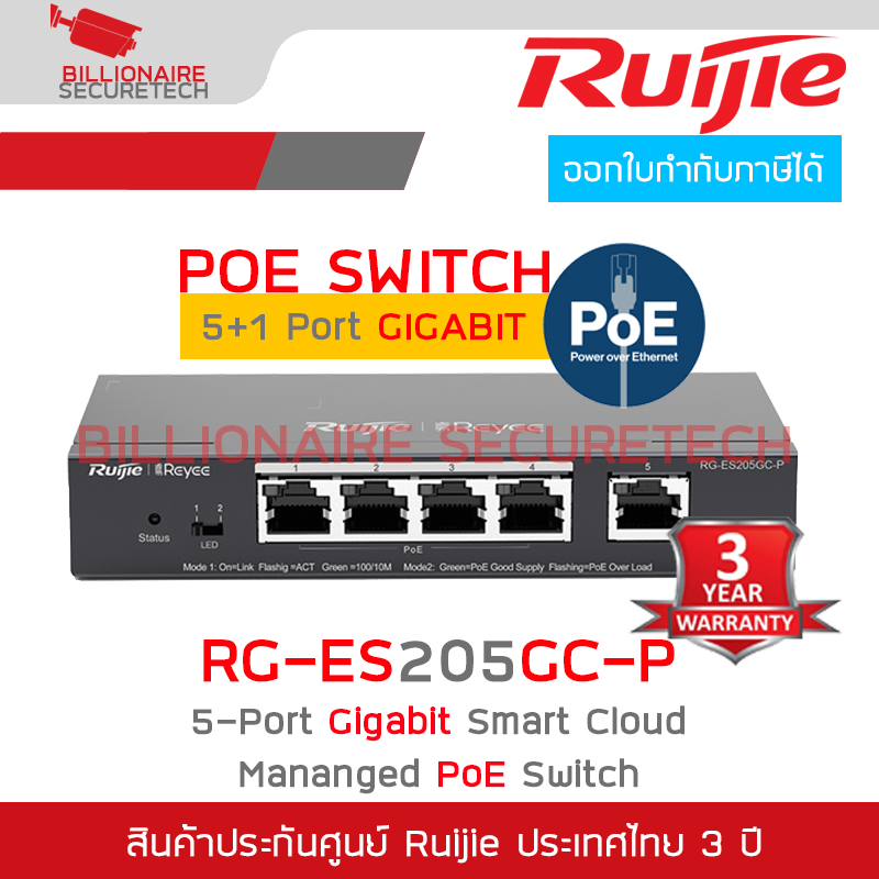 RUIJIE RG-ES205GC-P : 5-Port Gigabit Smart Cloud Mananged PoE Switch RG-ES205GC-P