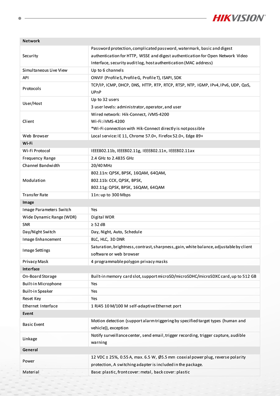 HIKVISION DS-2CV1043G2-LIDWF(B) (2.8 mm.) กล้องวงจรปิดระบบ IP WIFI 4 ล้านพิกเซล Dual Light + มีไมค์และลำโพงในตัว สำหรับใช้กับชุด WIFI KIT NVS ของ HIKVISION เท่านั้น BY BILLIONAIRE SECURETECH DS-2CV1043G2-LIDWF(B) (2.8 mm.)