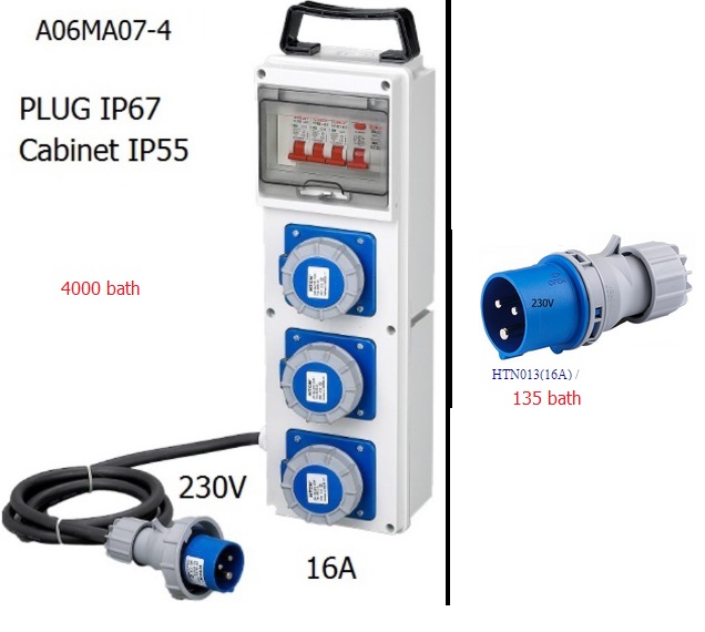 A06MA07-4 กล่องปลั๊กกระจายไฟกันน้ำ 16A 3P IP67 Slope outlet 3