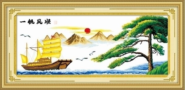 boat-1031 *สินค้าหมด* ชุดปักครอสติช ลายล่องเรือสำเภา (ผ้าเปื้อนน้ำ ลดราคาพิเศษ รายละเอียดผ้าอยู่ด้านใน) ขนาด 124*54 ซม.ผ้าครอสติช 11CTพิมพ์ลายปักบนผ้า ไหมคอตตอน 32 สี ผังลาย เข็ม