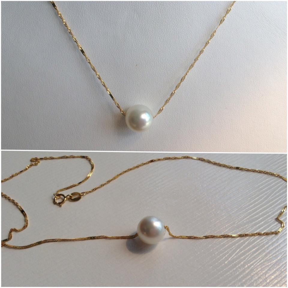 สร้อยอิตาลี 18k ร้อยด้วยไข่มุก south sea ขนาด 10-11มิล กลม สีขาว