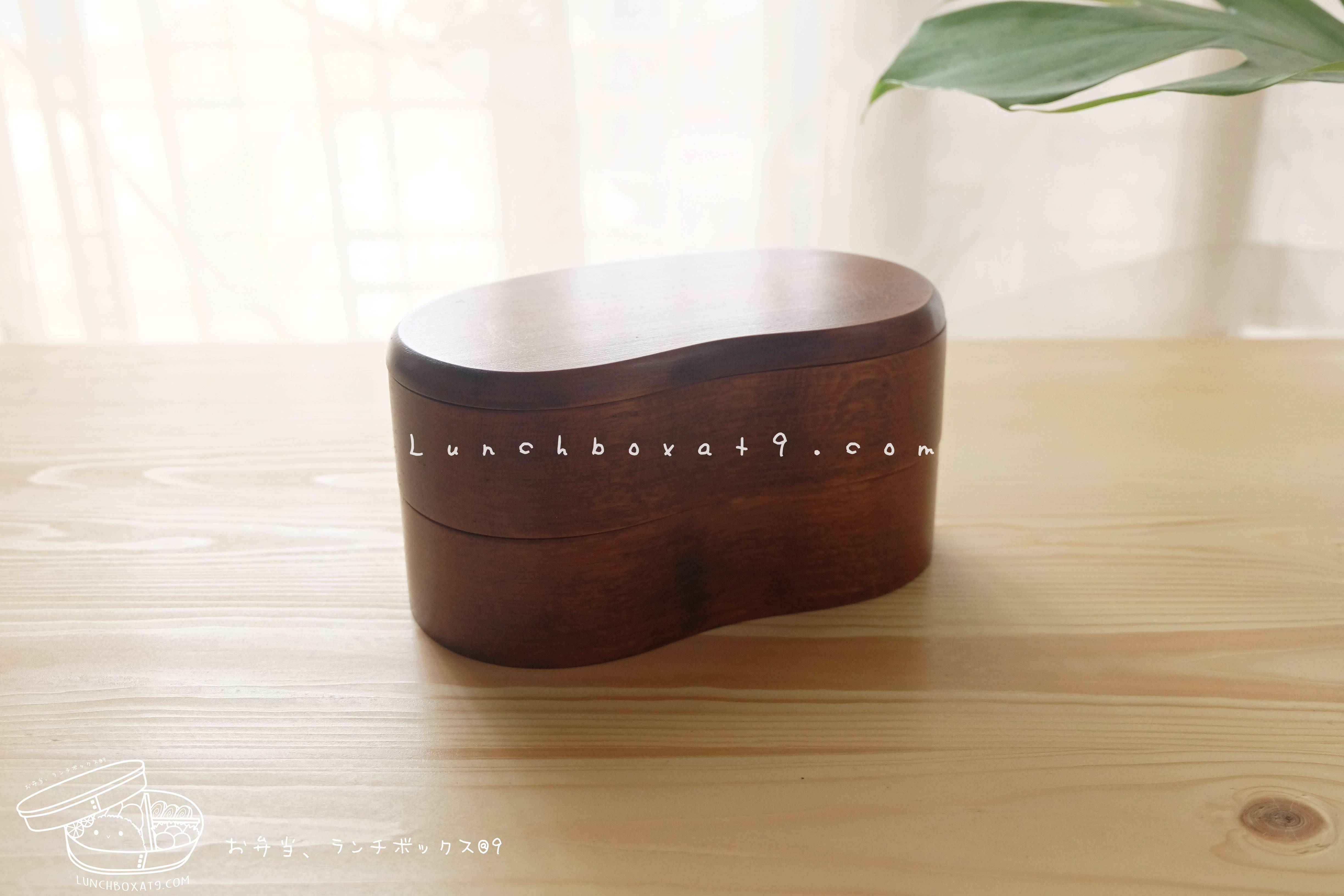 Soramame 2 stages Lacquered Hemlock Bento Box กล่องข้าวญี่ปุ่นทรงถั่ว สีไม้คลาสสิค 2 ชั้น