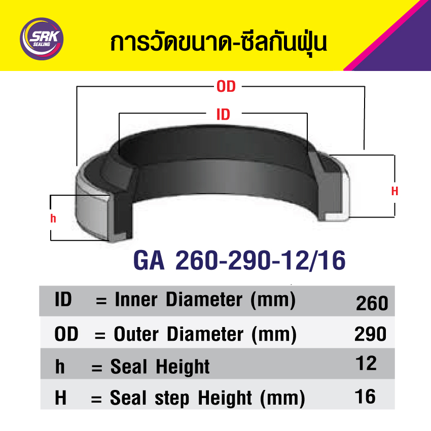 GA 260-290-12/16 ซีลกันฝุ่นขอบเหล็ก ซีลกวาดฝุ่น ซีลรูดฝุ่น(NBR) Wiper SEAL ( 1ชิ้น)