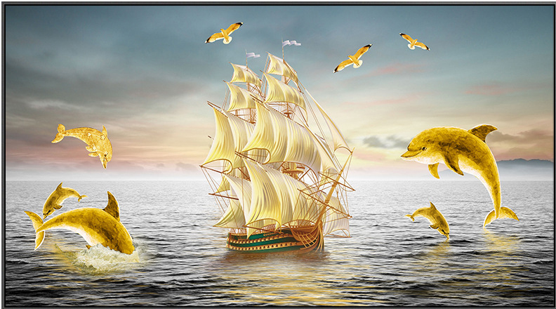 boat-2005 *สินค้าหมด* ชุดภาพติดคริสตัลกลม ลายล่องเรือสำเภา (งานติดเต็มภาพ) ขนาด 60*45 ซม.ผ้าแคนวาส ลงผังลายเต็ม+คริสตัลกลม 30 สี+อุปกรณ์ครบชุด