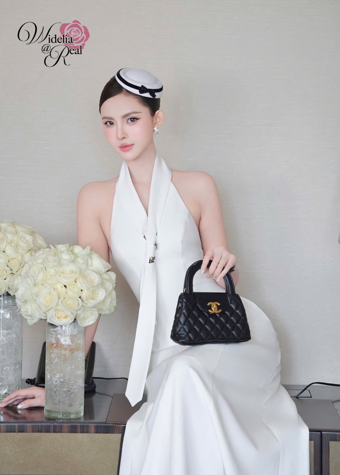 Korea Maxi dress แม็กซี่เดรส คอเน็คไท แต่งอะไหล่เงิน