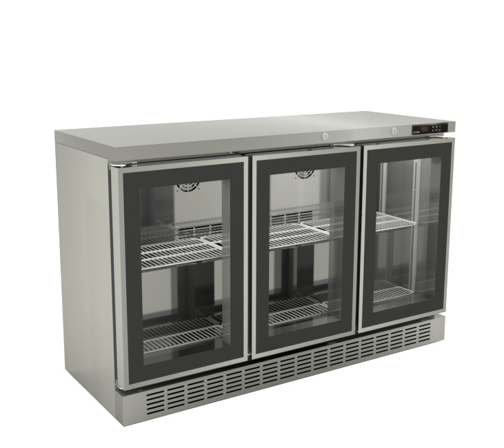 ตู้แช่เย็นมินิบาร์สเตนเลส 3 ประตูกระจก Sanden SIS กว้าง 133.5 cm.