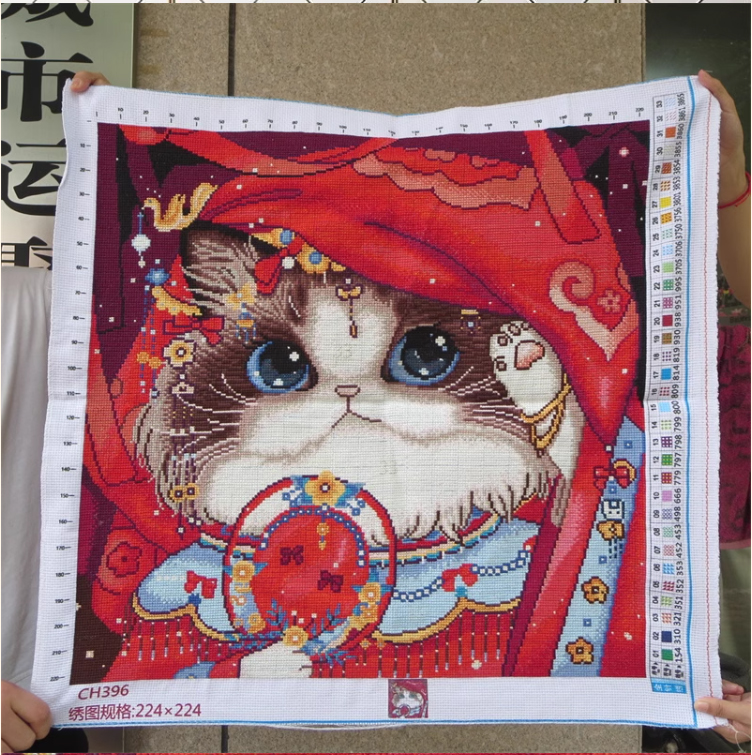 cat-1172 *สินค้าหมด* ชุดปักครอสติช ลายแมวน้อยน่ารัก 1 (งานปักเต็มลาย ไม่มีเดินเส้น) ปักครั้งละ 3 เส้นเล็ก ขนาด 50*50 ซม.ผ้าครอสติช 11CTพิมพ์ลายปักบนผ้า ไหมคอตตอน 27 สี ผังลาย เข็ม