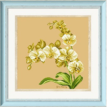 orchid-1016 *สินค้าหมด* ชุดปักครอสติช ลายช่อกล้วยไม้ ขนาด 49*49 ซม.ผ้าครอสติช 11CTสีน้ำตาล พิมพ์ลายปักบนผ้า ไหมคอตตอน 20 สี ผังลาย เข็ม