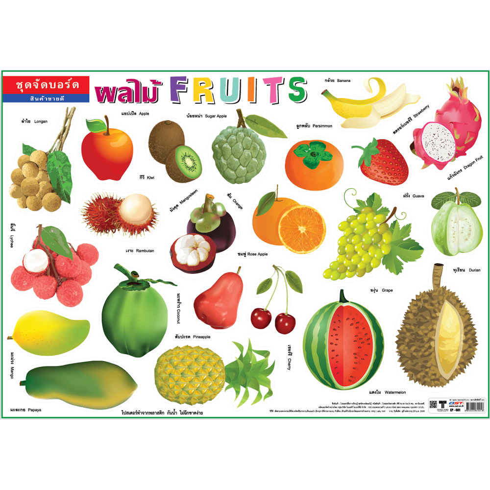 Fruits names in Thai-English Display Flashcards No.401