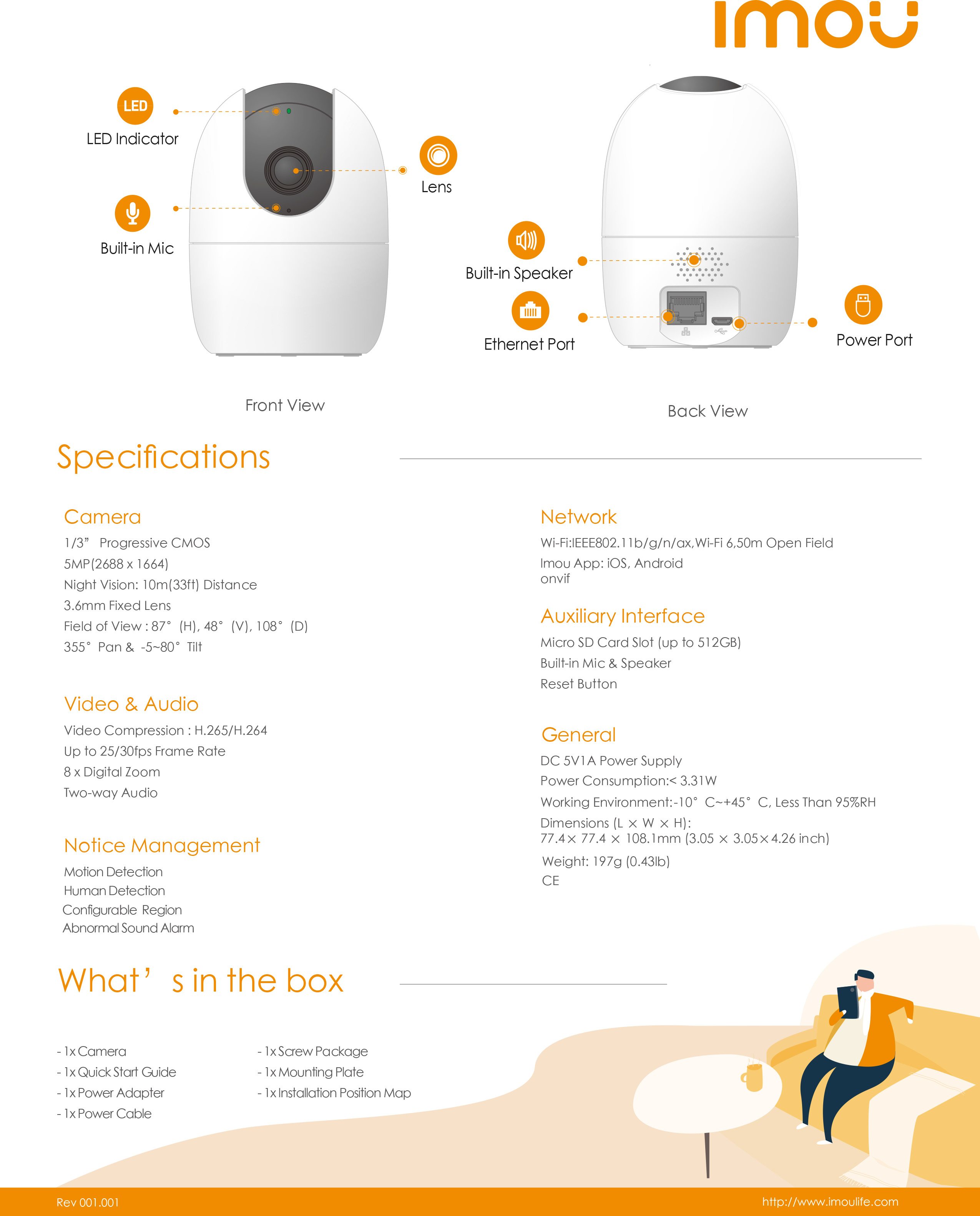 IMOU IPC-A52P-V2 : A2 5 MP กล้องวงจรปิด Indoor WIFI 5 MP มีไมค์และลำโพงในตัว ใส่การ์ดได้ BY BILLIONAIRE SECURETECH IMOU IPC-A52P