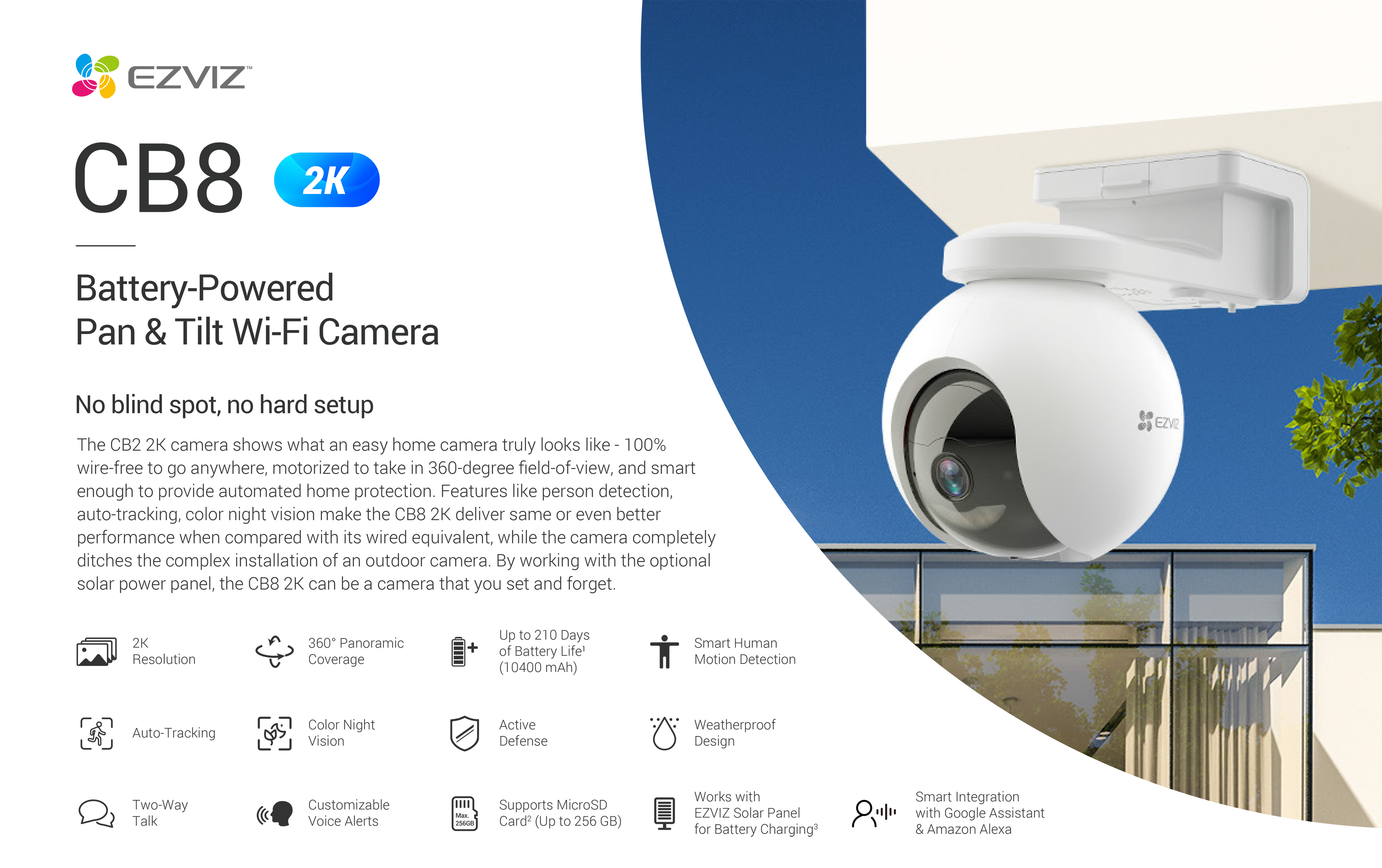 EZVIZ CB8 กล้องวงจรปิดระบบ IP WIFI ความละเอียด 2K มีแบตเตอรี่ ภาพสี 24 ชม. มีไมค์และลำโพงในตัว ติดตั้งภายนอกได้ BY BILLIONAIRE SECURETECH EZVIZ CB8