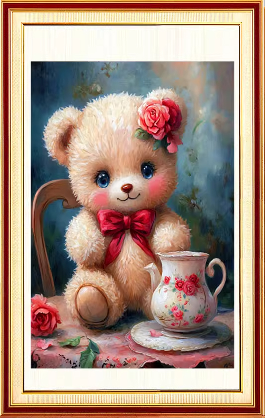 bear-1001 *พร้อมส่ง* ชุดปักครอสติช ลายน้องหมี tea time (ปักเต็มผืนผ้า ไม่มีเดินเส้น ผ้า11CTพิมพ์ลาย ปัก 3 เส้นเล็ก ) ขนาด 50*70 ซม.ผ้าครอสติช 11CTพิมพ์ลายปักเต็มลายผ้า+ไหมคอตตอน 34 สี+ผังลาย+เข็ม