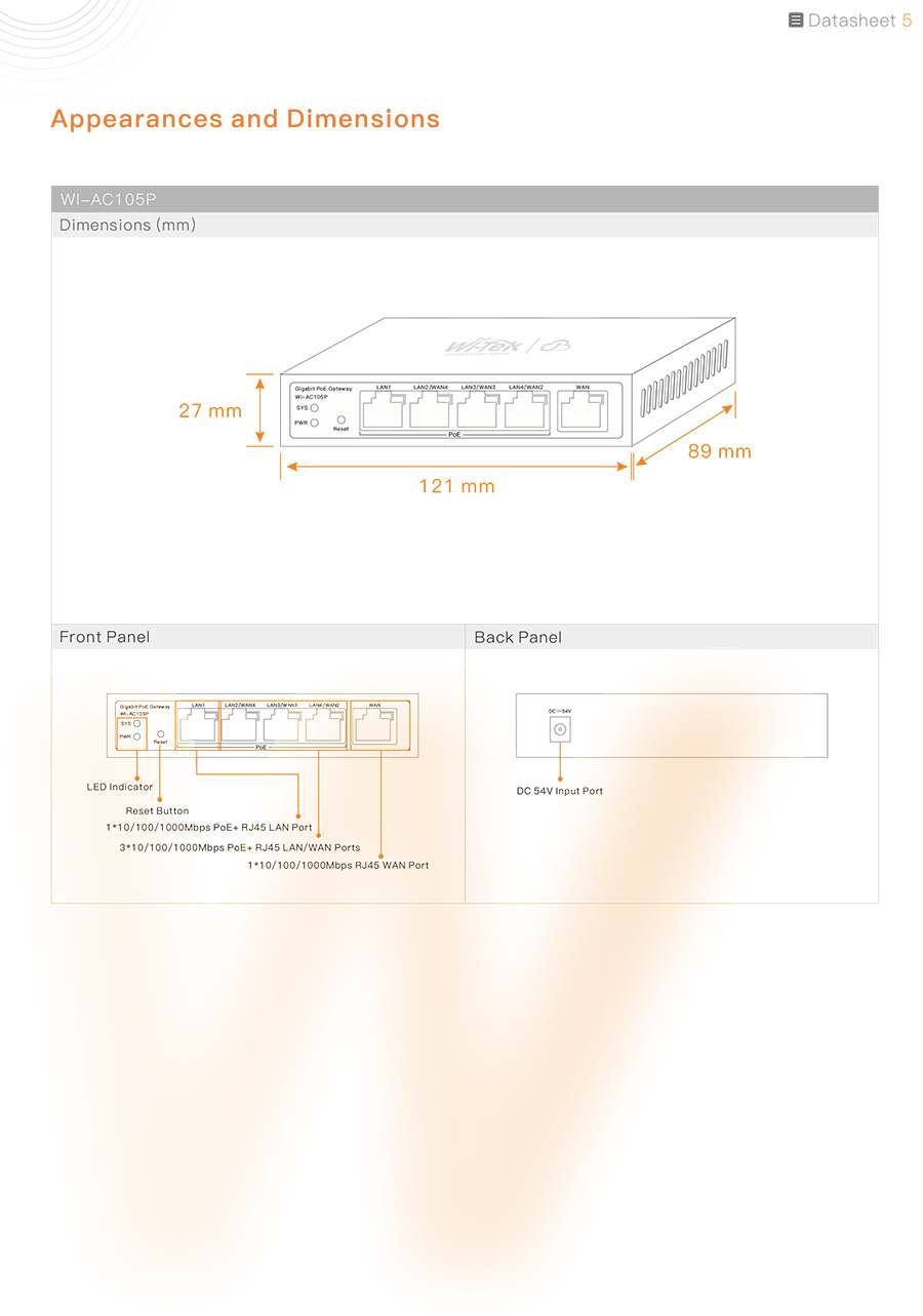 WI-TEK WI-AC105P(V2) Gigabit Cloud Managed Gateway 1WAN + 3WAN/LAN + 1LAN, 4Port PoE, Multi-WAN Load Balance BY BILLIONAIRE SECURETECH WI-AC105P(V2)