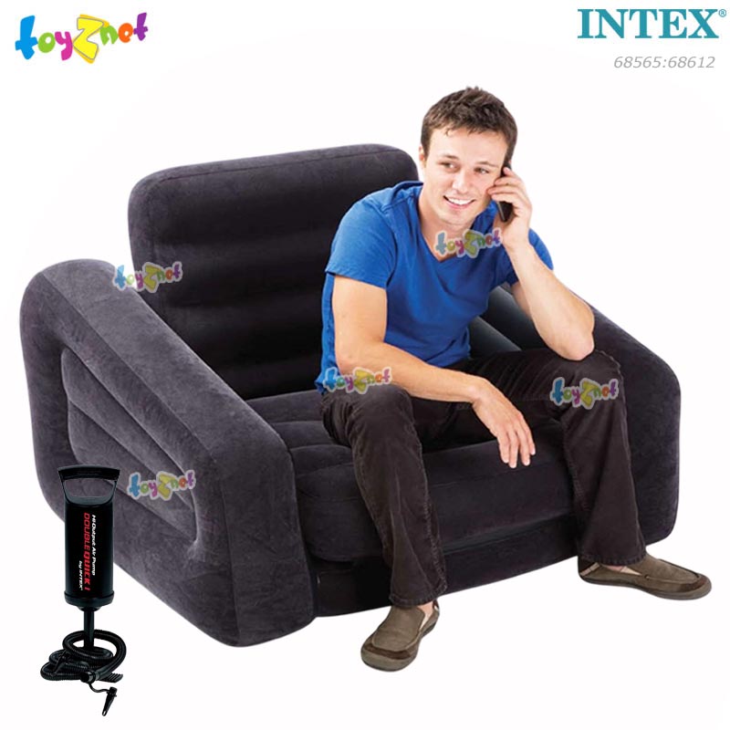 Intex Pull-Out Chair 1.09x2.18x0.66 m Black [No water bottle holder] no.68565 + DQI Air Pump