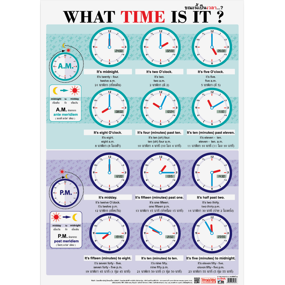 What Time Is It? Thai-English Educational Posters No.034