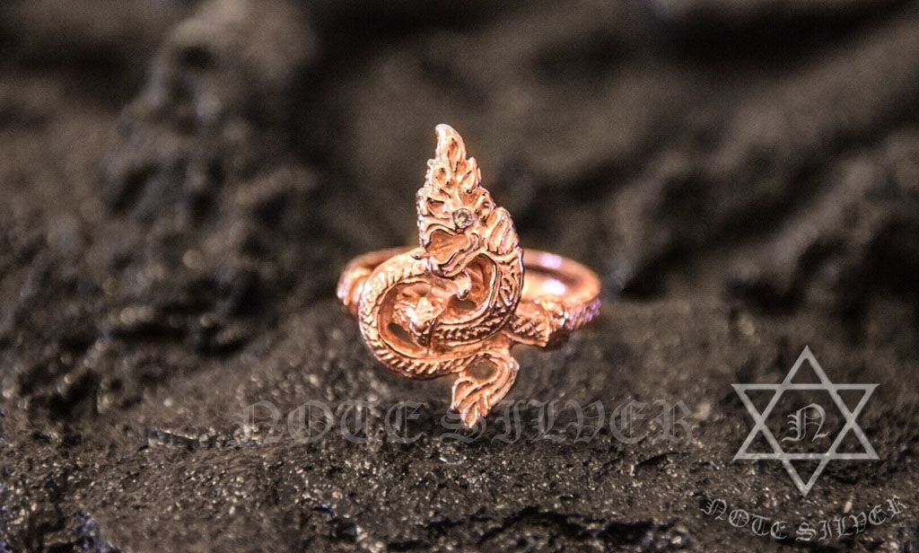 แหวนพญานาค เนื้อแท้พิ้งโกล 9K Pink/Rose Gold ตาฝังเพชรแท้ NSPG1003