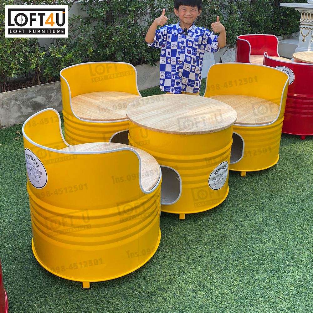 โต๊ะคาเฟ่ Cafe Table Set : wooden cushion / 3 seats