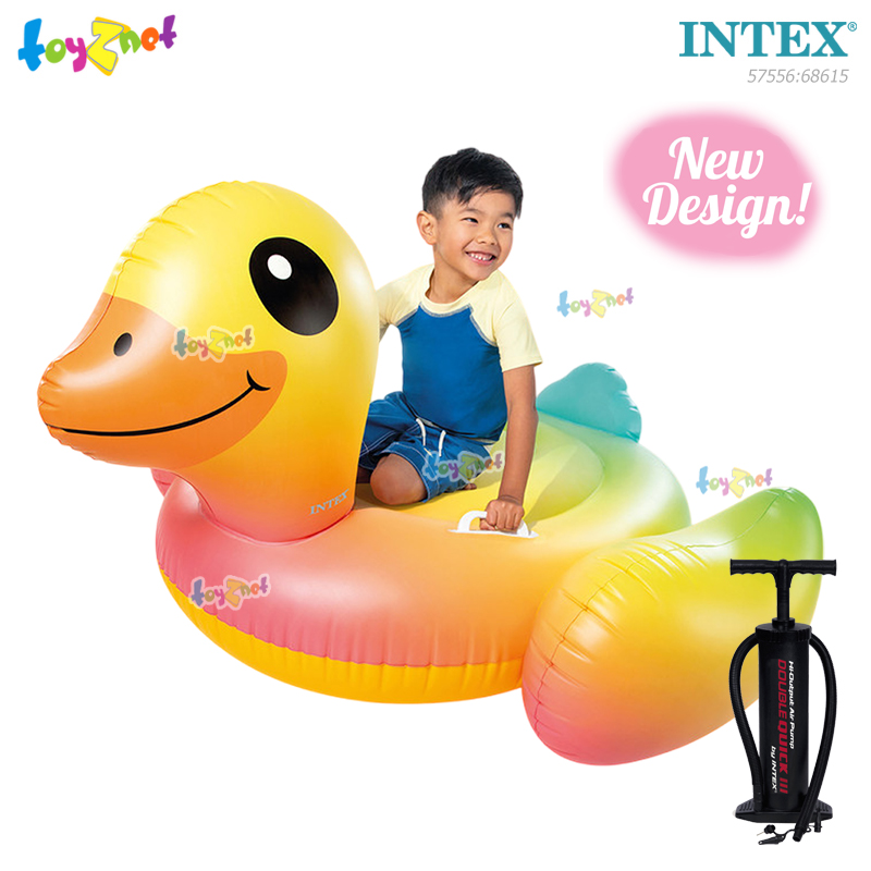 Intex Yellow Duck Ride-On 1.47x1.47x0.81 m. no.57556 + Double-Quick III Hand Pump