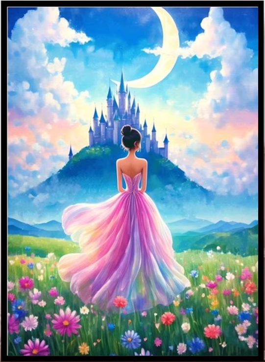 lady-1139 *สินค้าหมด* ชุดปักครอสติช ลายสาวงามปราสาทพระจันทร์ (ปักเต็มผืนผ้า ไม่มีเดินเส้น ผ้า11CTพิมพ์ลาย ปัก 3 เส้นเล็ก) ขนาด 50*63 ซม.ผ้าครอสติช 11CTพิมพ์ลายปักบนผ้า ไหมคอตตอน 41 สี ผังลาย เข็ม