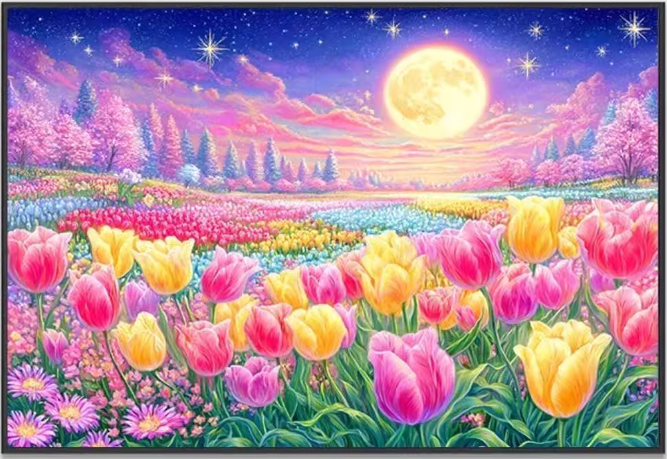tulip-1013 *สินค้าหมด* ชุดปักครอสติช ลายทุ่งทิวลิป (ปักเต็มผืนผ้า ไม่มีเดินเส้น ผ้า9CTพิมพ์ลาย ปัก 4 เส้นเล็ก) ขนาด 85*65 ซม.ผ้าครอสติช 9CT พิมพ์ลายปักบนผ้า ไหมคอตตอน 39 สี ผังลาย เข็ม