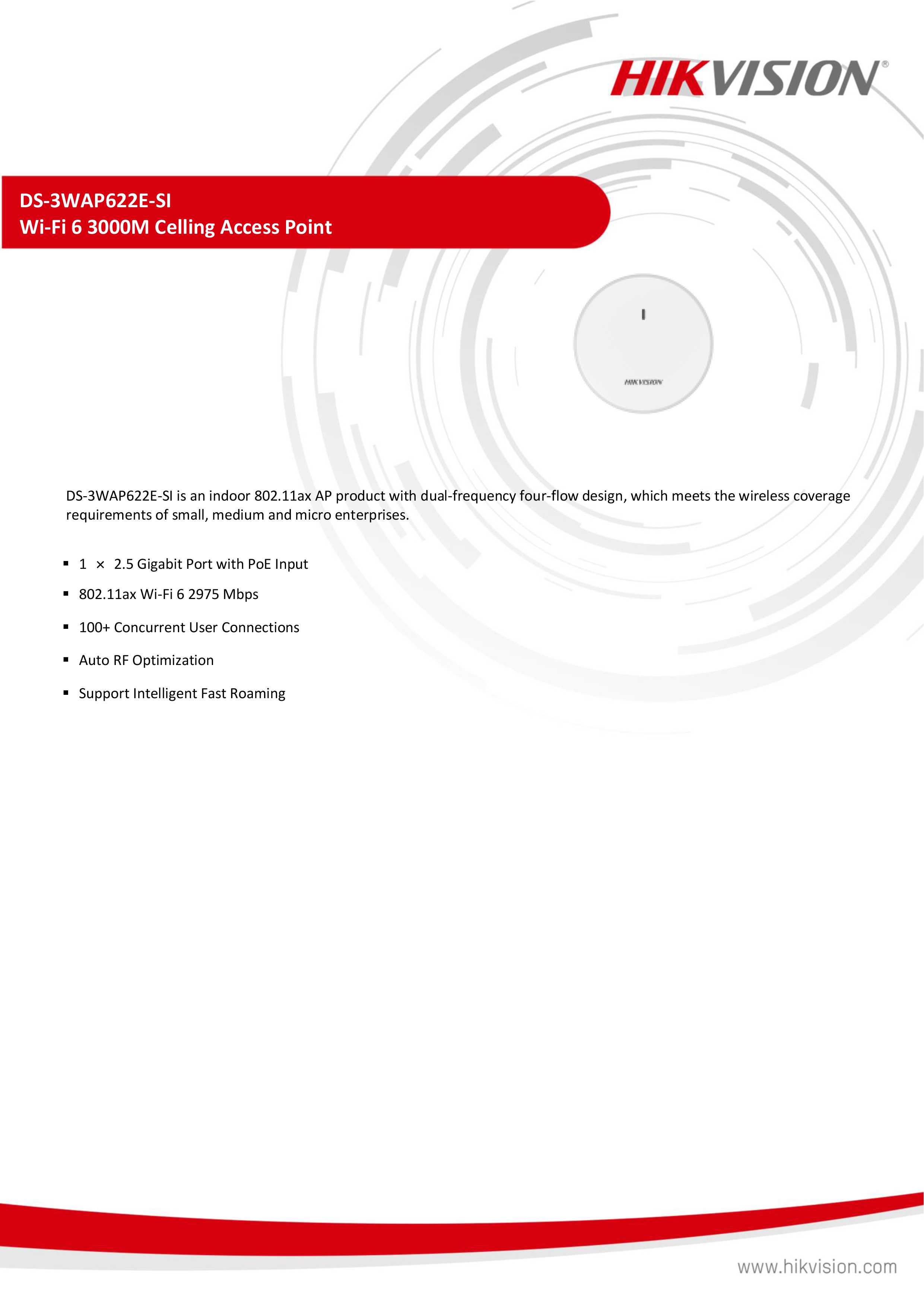 HIKVISION DS-3WAP622E-SI : Wi-Fi 6 3000M Celling Access Point BY BILLIONAIRE SECURETECH DS-3WAP622E-SI