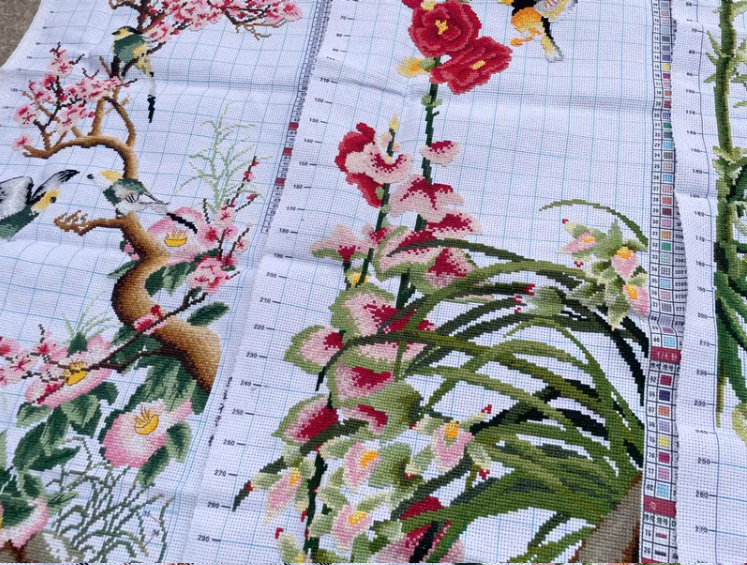 bloom-1030 *พร้อมส่ง* ชุดปักครอสติช ลายนกน้อยกับช่อกล้วยไม้ (ผ้า11CTพิมพ์ลาย ปัก 3 เส้นเล็ก) ขนาด 37*87 ซม ผ้าครอสติช 11CTพิมพ์ลายปักบนผ้า ไหมคอตตอน 40 สี ผังลาย เข็ม