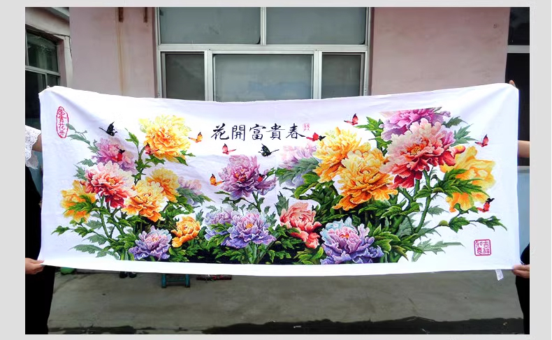 botan-1105 *สินค้าหมด* ชุดปักครอสติช ลายในสวนโบตั๋น (ไม่มีเดินเส้น ผ้า11CT พิมพ์ลาย ปัก 3 เส้นเล็ก) ขนาด 128*49 ซม. ผ้าครอสติช 11CTพิมพ์ลายปักบนผ้า ไหมคอตตอน 44 สี ผังลาย เข็ม