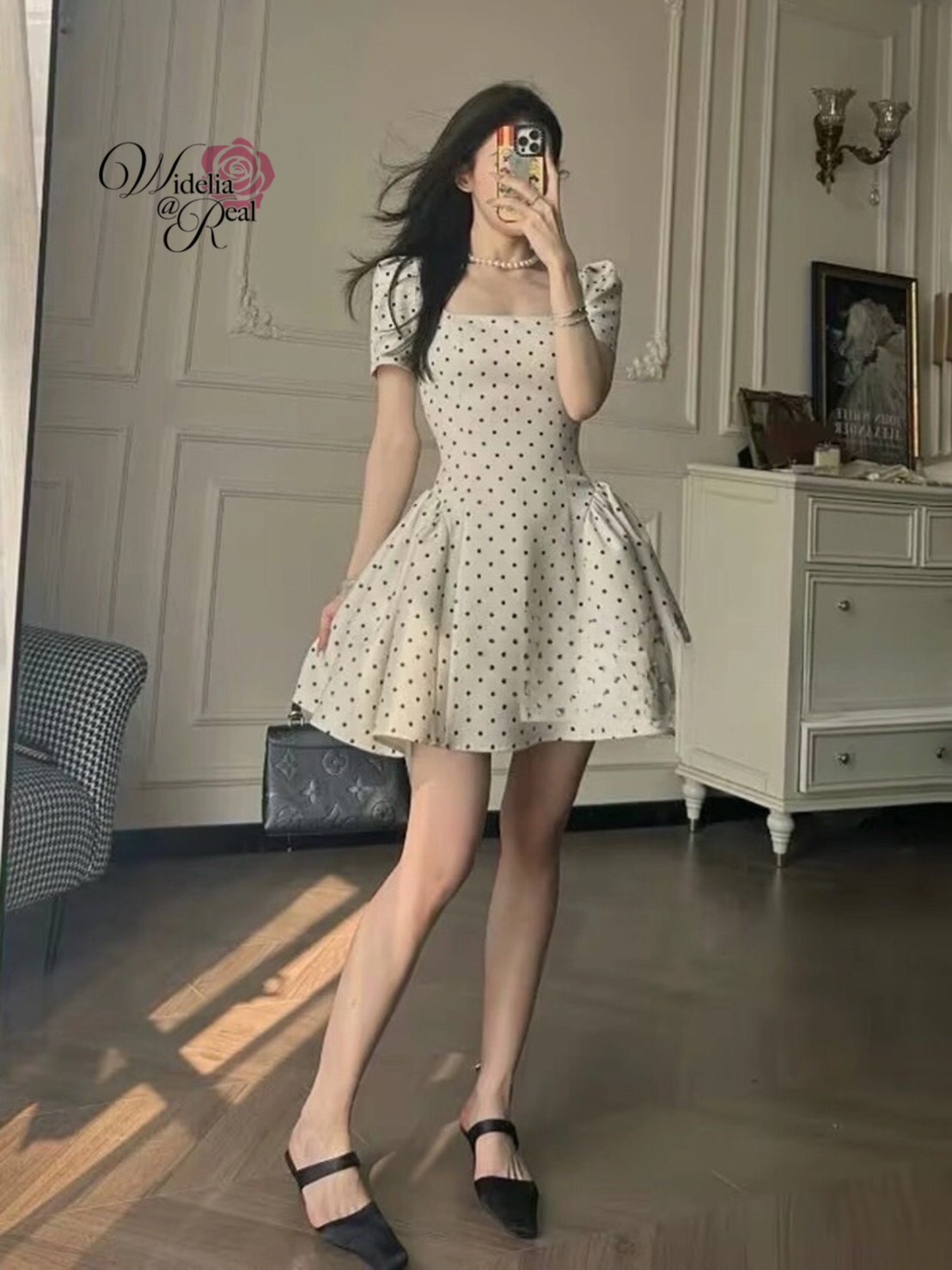 Korea Dress เดรสตัวสั้นแขนสั้น คอเหลี่ยม
